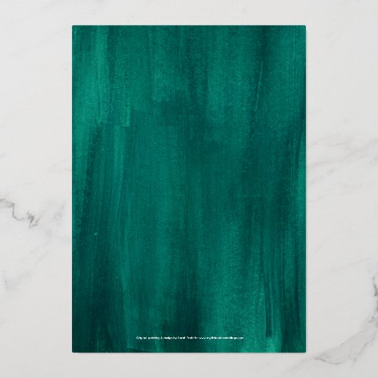 エメラルドモダングリーン抽象芸術絵を描ア結婚ート 箔招待状 (裏面)