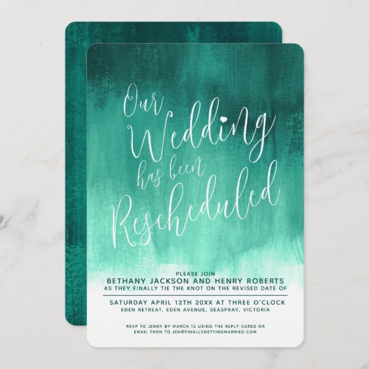 エメラルドモダングリーン結婚アート 招待状 (正面/裏面)