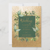 エメラルドモダングリーン金ゴールドの緑の結婚式の招待 招待状 (正面)