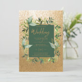 エメラルドモダングリーン金ゴールドの緑の結婚式の招待 招待状 (スタンド正面)