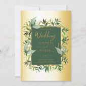 エメラルドモダングリーン金ゴールドの緑の結婚式の招待 招待状 (正面)