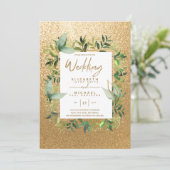 エメラルドモダングリーン金ゴールドの緑の結婚式の招待 招待状 (スタンド正面)