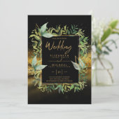 エメラルドモダングリーン金ゴールドの緑の結婚式の招待 招待状 (スタンド正面)
