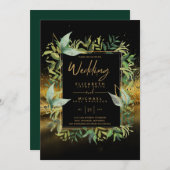 エメラルドモダングリーン金ゴールドの緑の結婚式の招待 招待状 (正面/裏面)