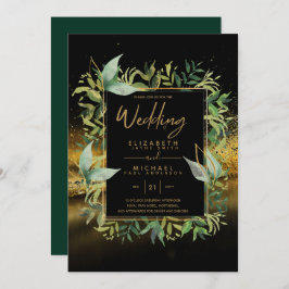 エメラルドモダングリーン金ゴールドの緑の結婚式の招待 招待状