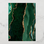 エメラルドモダングリーン金ゴールドアガテパープル結婚ズ 箔招待状 (裏面)