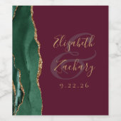 エメラルドモダングリーン金ゴールドアガテブルゴーニュ結婚ーズ ワインラベル (シングルラベル)