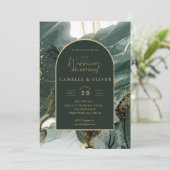 エメラルドモダングリーン金ゴールドアゲートウェディングレセプション 招待状 (スタンド正面)