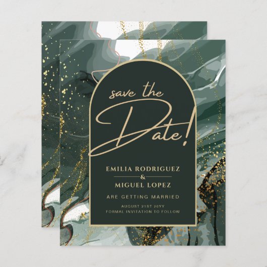 エメラルドモダングリーン金ゴールドアゲートマーブル結婚ズ (正面/裏面)