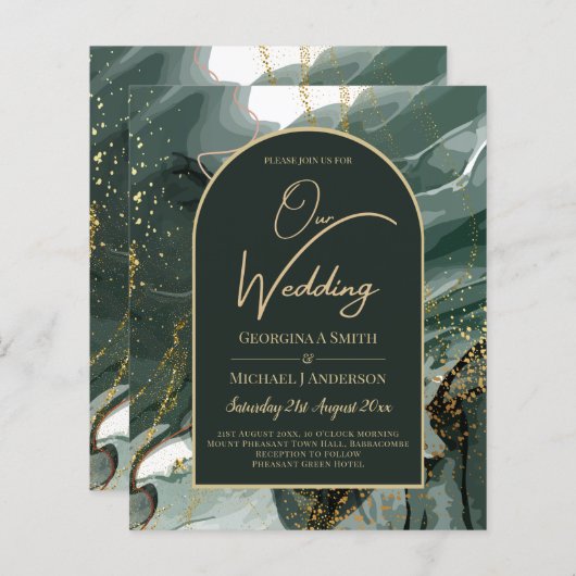 エメラルドモダングリーン金ゴールドアゲートマーブル結婚ズ (正面/裏面)