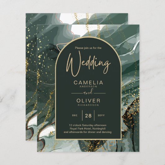 エメラルドモダングリーン金ゴールドアゲートマーブル結婚ズ (正面/裏面)