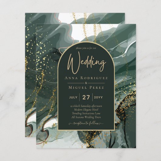 エメラルドモダングリーン金ゴールドアゲートマーブル結婚ズ (正面/裏面)