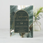 エメラルドモダングリーン金ゴールドアゲートマーブル結婚ズ 招待状 (スタンド正面)