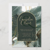エメラルドモダングリーン金ゴールドアゲートマーブル結婚ズ 招待状 (正面)