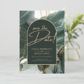 エメラルドモダングリーン金ゴールドアゲートマーブル結婚ズ 招待状 (スタンド正面)