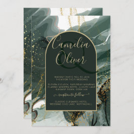 エメラルドモダングリーン金ゴールドアゲートマーブル結婚ズ 招待状