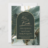 エメラルドモダングリーン金ゴールドアゲートマーブル結婚ズ 招待状 (正面)