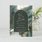 エメラルドモダングリーン金ゴールドアゲートマーブル結婚ズ 招待状 (スタンド正面)