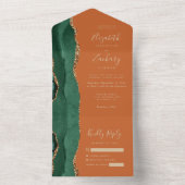 エメラルドモダングリーン金ゴールドアゲートラスト結婚ズ オールインワン招待状 (内側)