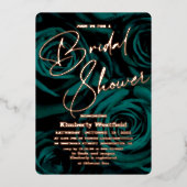エメラルドモダングリーン金ゴールドグラマーブライダルシャワー 箔招待状 (正面)