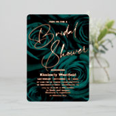 エメラルドモダングリーン金ゴールドグラマーブライダルシャワー 箔招待状 (立ち正面)