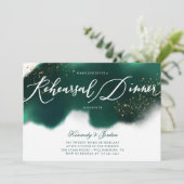 エメラルドモダングリーン金ゴールドグリッターリハーサルディナー 招待状 (スタンド正面)