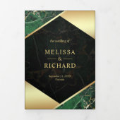 エメラルドモダングリーン金ゴールドマーブルアンパサンド結婚ズ 三つ折り招待状 (カバー)