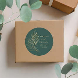 エメラルドモダングリーン金ゴールドリーフ結婚ズモノグラム ラウンドシール