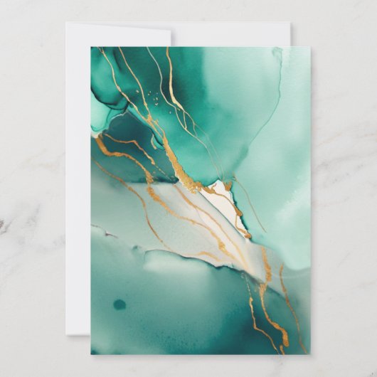 エメラルドモダングリーン金ゴールド波ビーチ結婚式 招待状 (裏面)