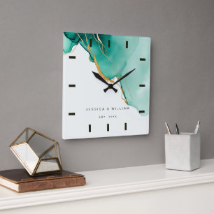 エメラルドモダンビーチ結婚式記念日キープサケ スクエア壁時計