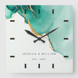 エメラルドモダンビーチ結婚式記念日キープサケ スクエア壁時計