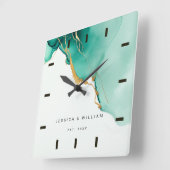 エメラルドモダンビーチ結婚式記念日キープサケ スクエア壁時計 (傾斜)