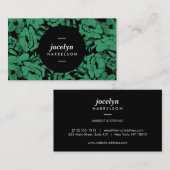 エメラルドモダンフラワーズブラックサークルビジネスカード 名刺 (正面/裏面)