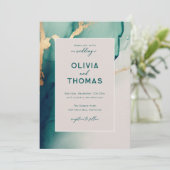 エメラルドモダンフレエレガントームシンプルビーチ結婚式 招待状 (スタンド正面)
