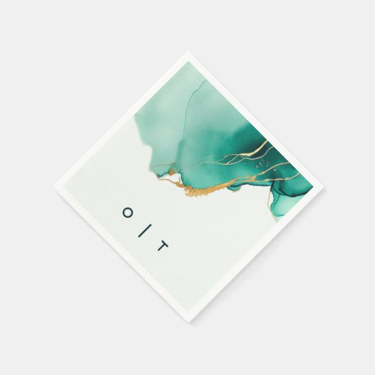 エメラルドモダン金ゴールドティール(緑がかった色)モノグラムビーチ結婚式 スタンダードカクテルナプキン (角)