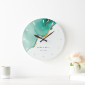 エメラルドモダン金ゴールドビーチ結婚式記念日 ラージ壁時計 (ホーム)