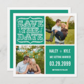 エメラルドモダン・ジェイド日付の写真カードを保存 招待状 (正面/裏面)