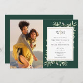 エメラルドモノグラムグリーン結婚リー写真 招待状 (正面/裏面)