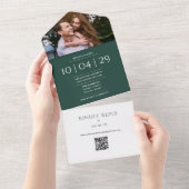 エメラルドモノグラムQRコードフォト結婚式日付 オールインワン招待状 (貼ってはがせる)