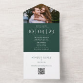 エメラルドモノグラムQRコードフォト結婚式日付 オールインワン招待状 (内側)