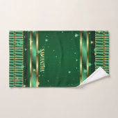 エメラルドユニークグリーンと金ゴールドのジオメトリック名 バスタオルセット (ハンドタオル)