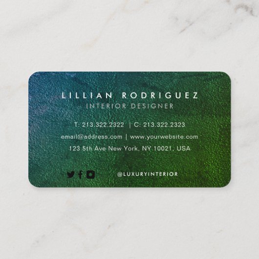 エメラルドユニークグリーングラデーションテクスチャ抽象芸術 名刺 (裏面)