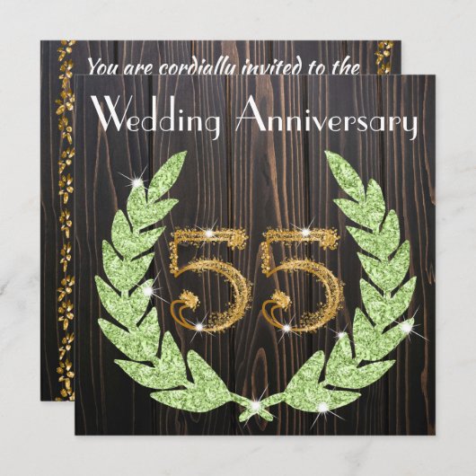 エメラルドローレル&金ゴールド55結婚周年 招待状 (正面/裏面)