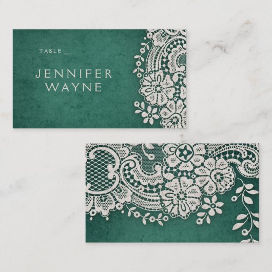 エメラルドヴィンテージレース結婚ラスティック座席表 プレイスカード (正面/裏面)