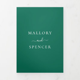 エメラルド伝統的グリーンエレガントな結婚式 三つ折り招待状