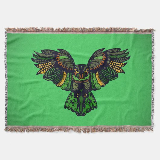 エメラルド威厳のあるフクロウ スローブランケット (正面)