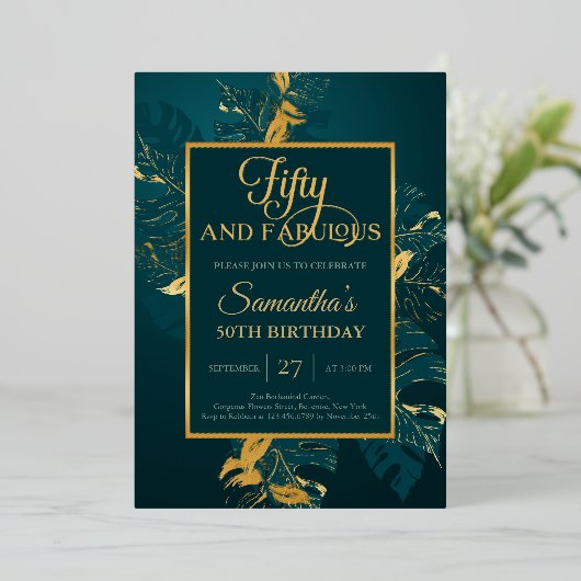 エメラルド実在グリー金ゴールド箔50と素晴らしい 箔招待状 (立ち正面)