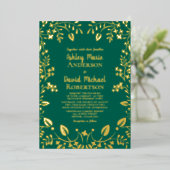 エメラルド実在グリー金ホイルフローラ結婚ズ 箔招待状 (立ち正面)