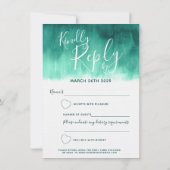 エメラルド抽象モダンアートの結婚式返信 RSVP 招待状 (裏面)