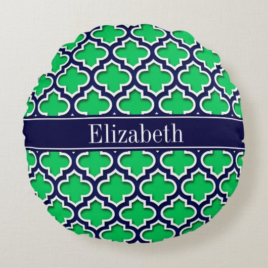 エメラルド海軍モロッコ#5DS海軍の名前モノグラム ラウンドクッション (正面)